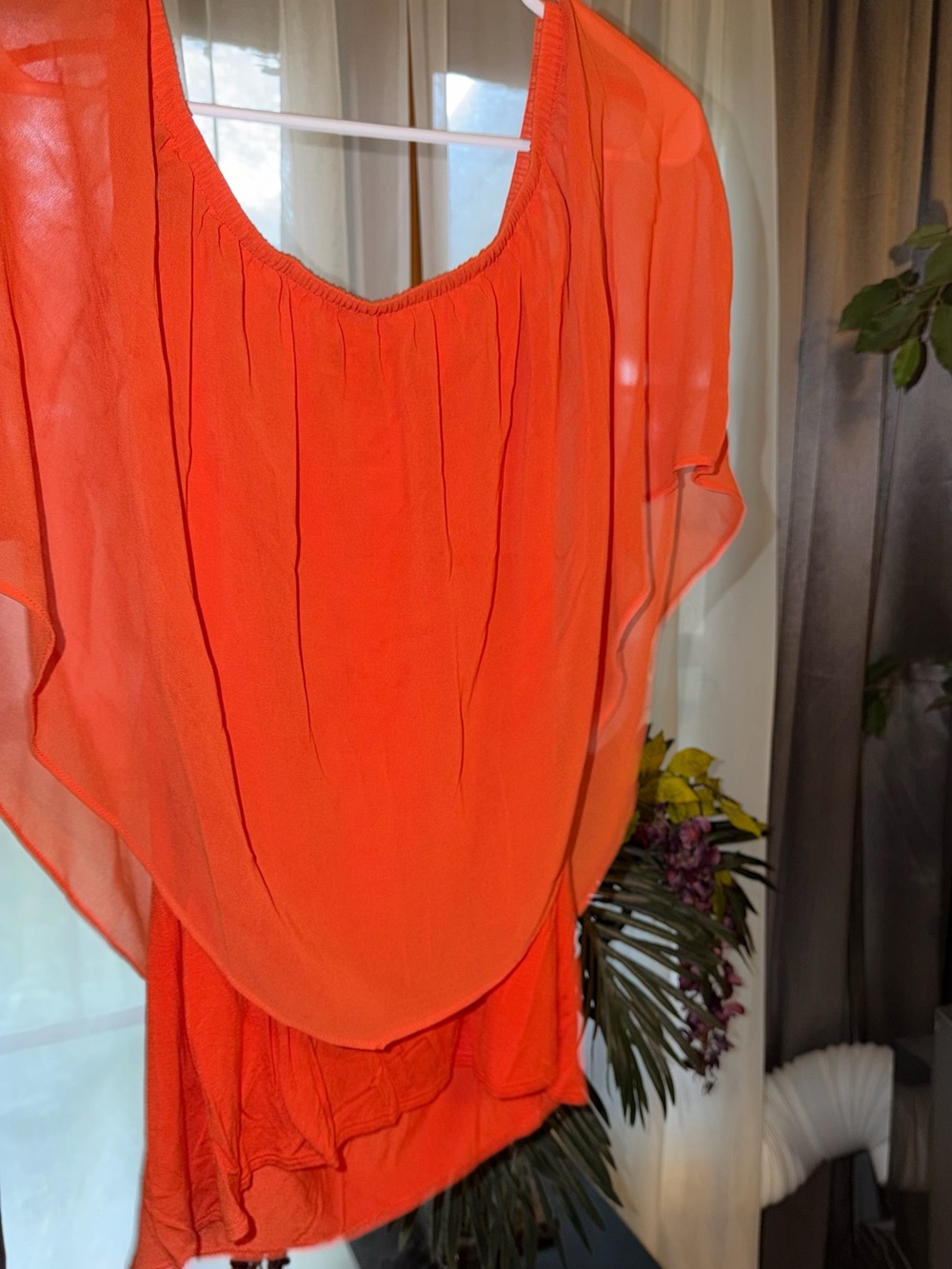 Thalia Sodi Bright Orange Sheer Layered Blouse